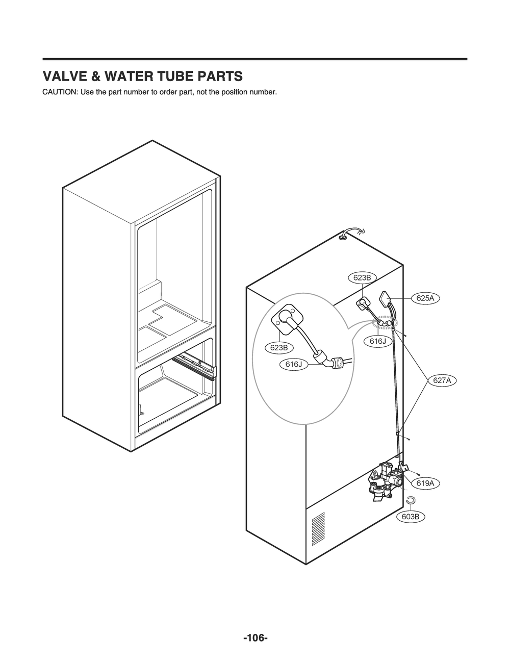 Valve And Water Tube Parts Diagram and Parts List for LFXC22525D ASBCNA0 LG Refrigerator