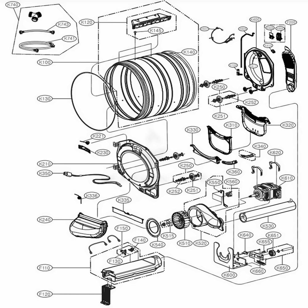 Drum And Motor Assembly: Electric Type Diagram and Parts List for DLEX3900B ABLEEUS LG Dryer