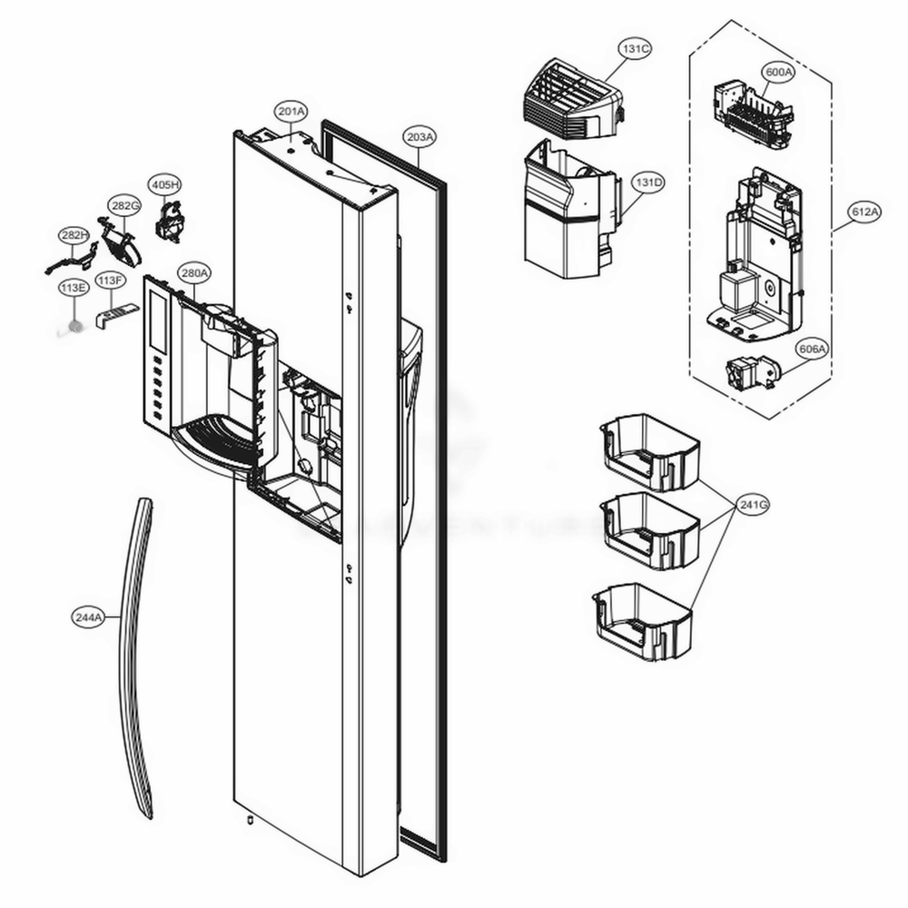 Freezer Door Diagram and Parts List for LSXS26366D ASBCNA3 LG Refrigerator