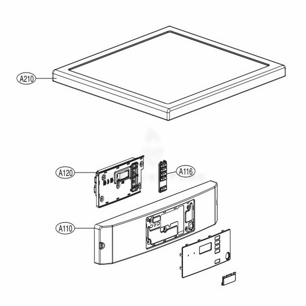 Control Panel And Plate Assembly Diagram and Parts List for GD1329QGW2 ASSEELC LG Dryer
