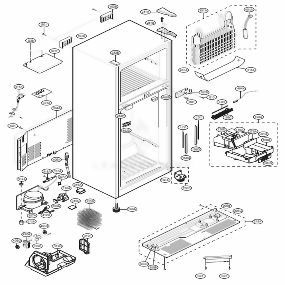 Case Parts Diagram and Parts List for 78039 AWBCSE3 LG Refrigerator