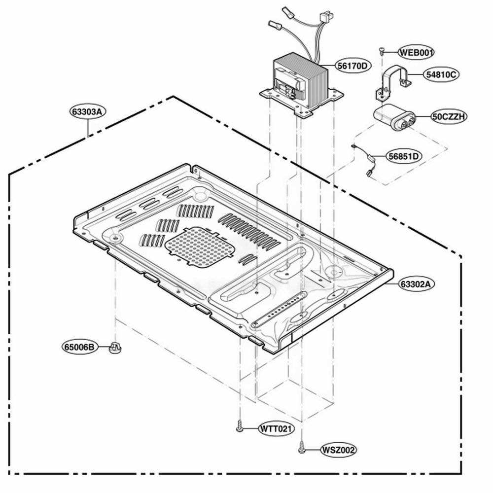 Base Plate Parts Diagram and Parts List for MA6511B CBKEGSE LG Wall Oven