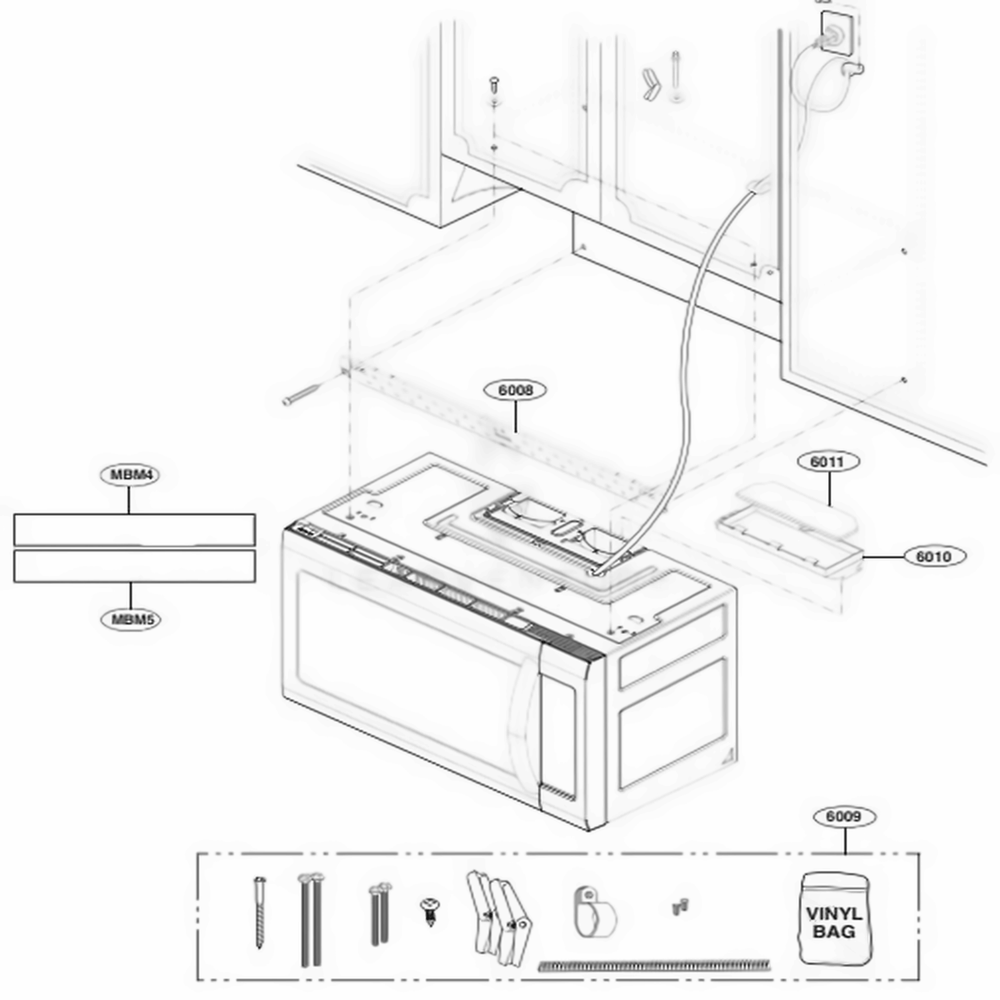 Installation Parts Diagram and Parts List for LMV2031SB CBKELGA LG Microwave