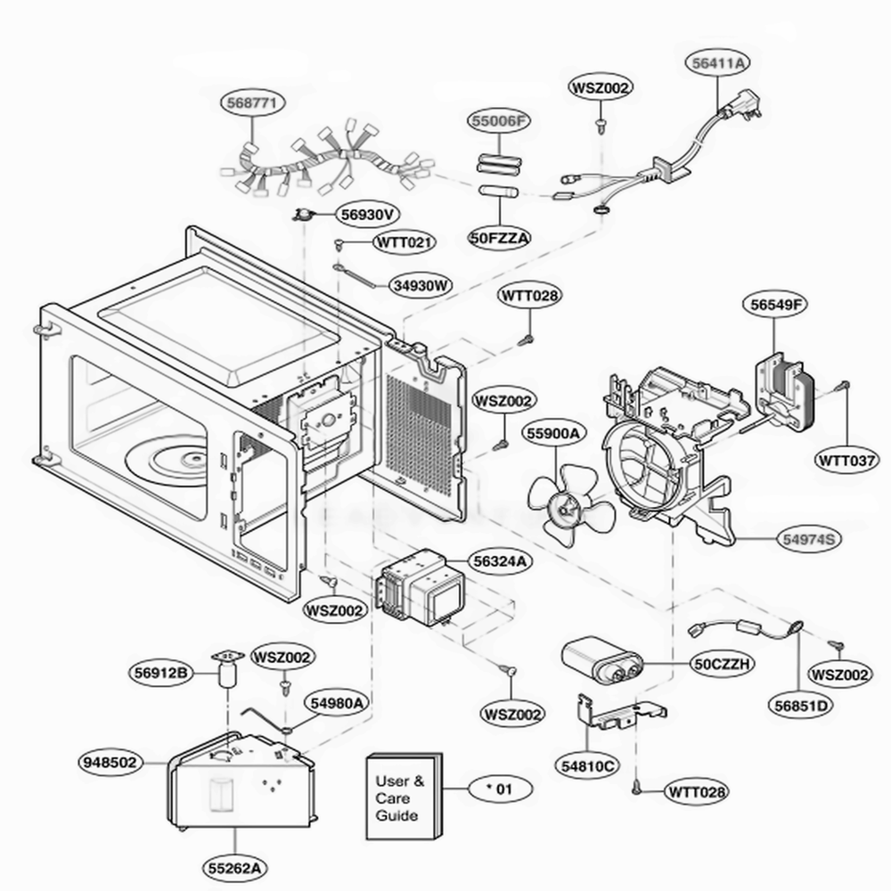 Interior Parts 1 Diagram and Parts List for MT4110SKB CB1EWRP LG Wall Oven