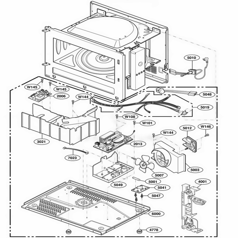 Base Plate Parts Diagram and Parts List for 62365 ASLESEA LG Range