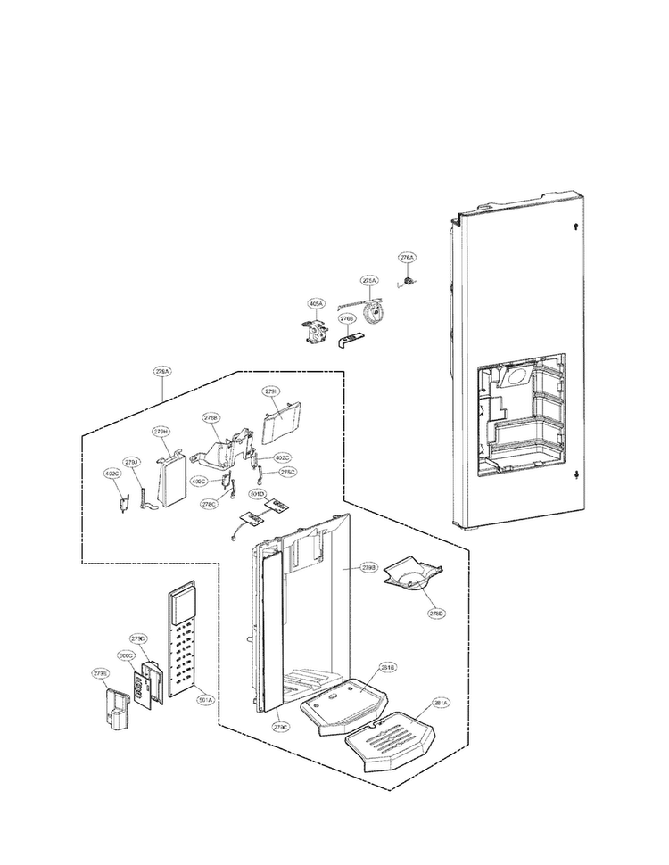 Dispenser Parts Diagram and Parts List for LFX28977SW 03 LG Refrigerator