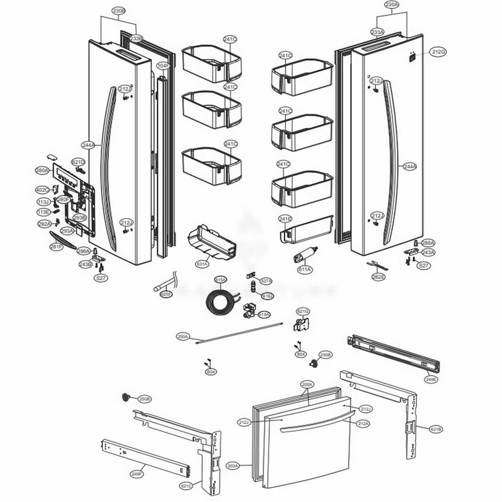 Door Parts Diagram and Parts List for LFDS22520S ASTCNA0 LG Refrigerator