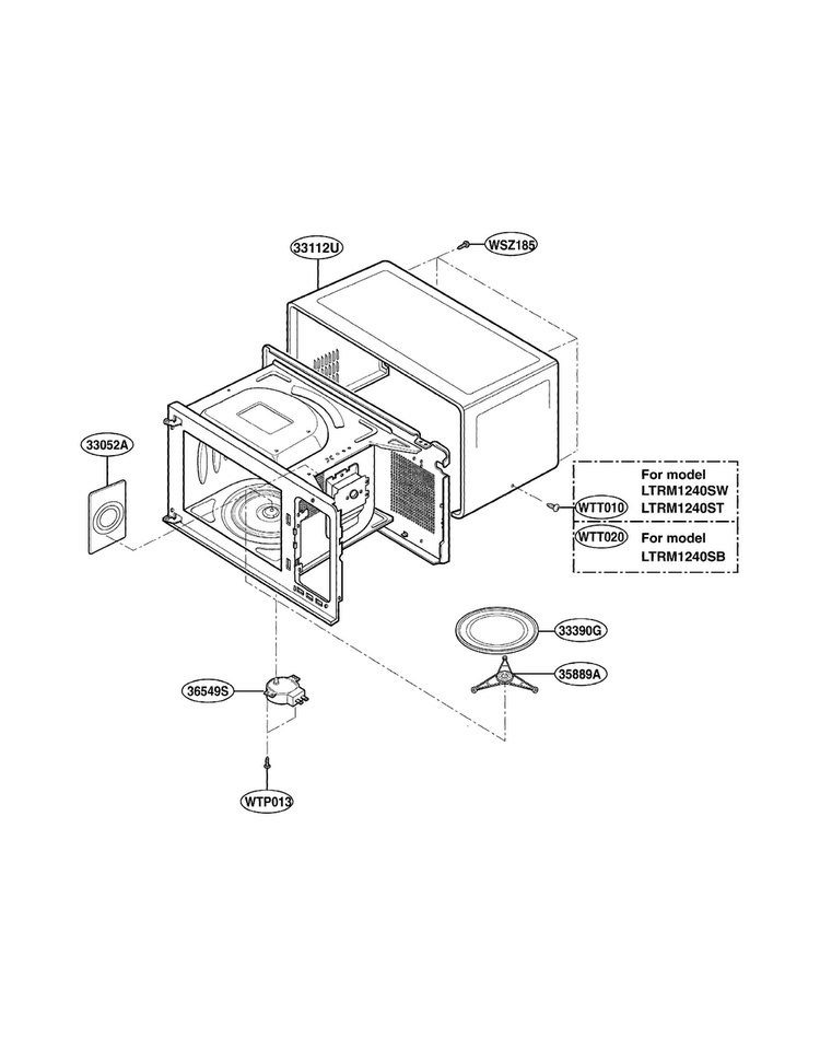 Oven Cavity Parts Diagram and Parts List for LTRM1240ST01  LG Microwave