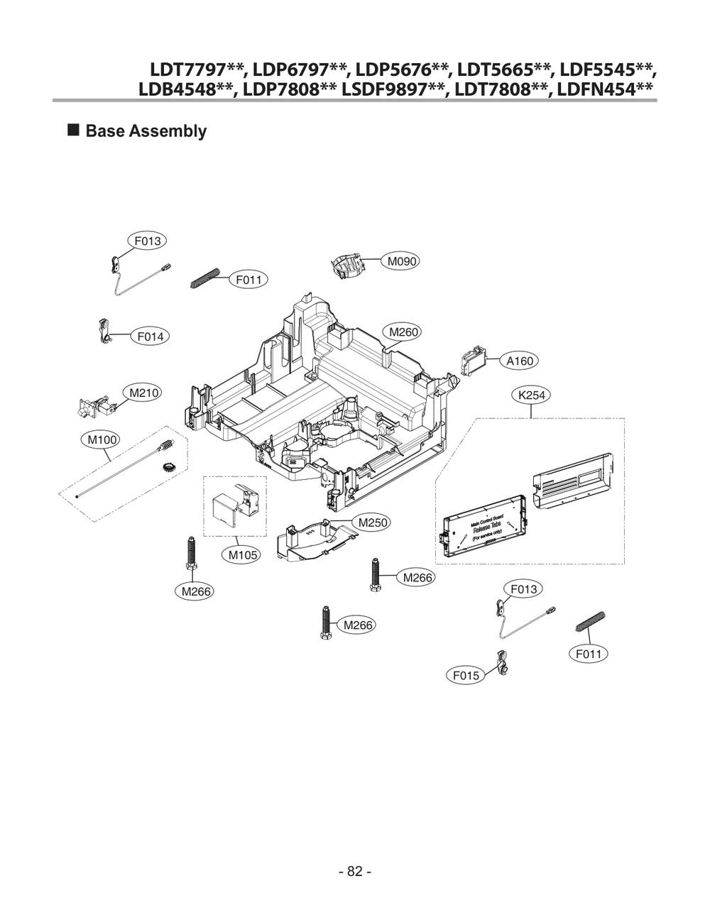 Base Assembly Diagram and Parts List for DUA513FD ABDESNA LG Dishwasher