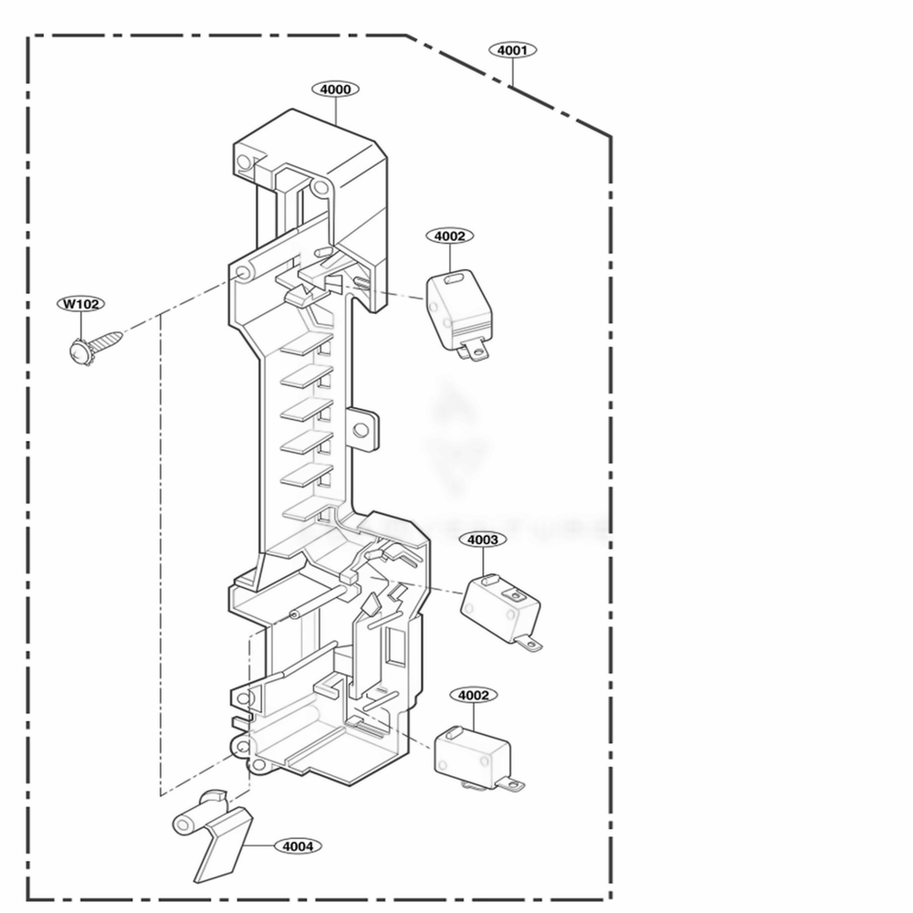Latch Board Parts Diagram and Parts List for 80822 AW1ESEA LG Wall Oven