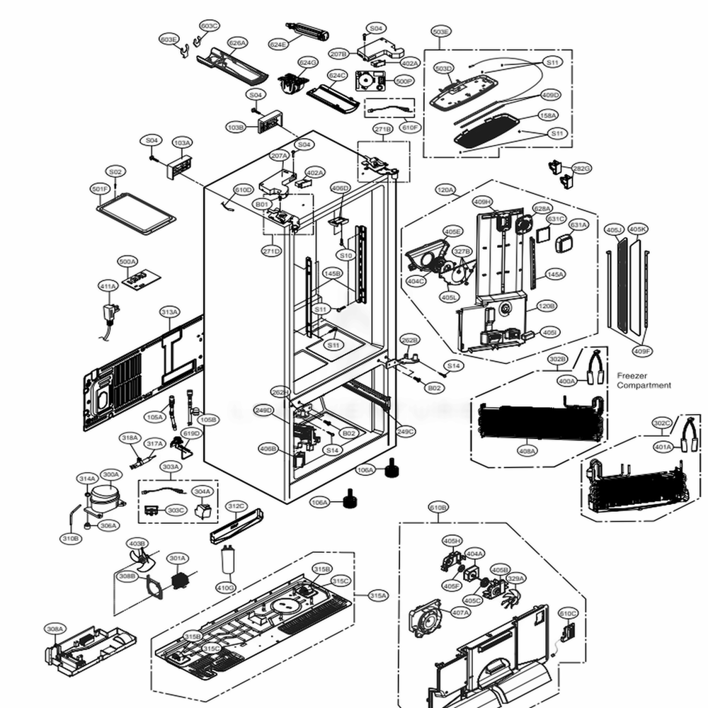 Case Parts Diagram and Parts List for LFXC24726S ASTCNA0 LG Refrigerator