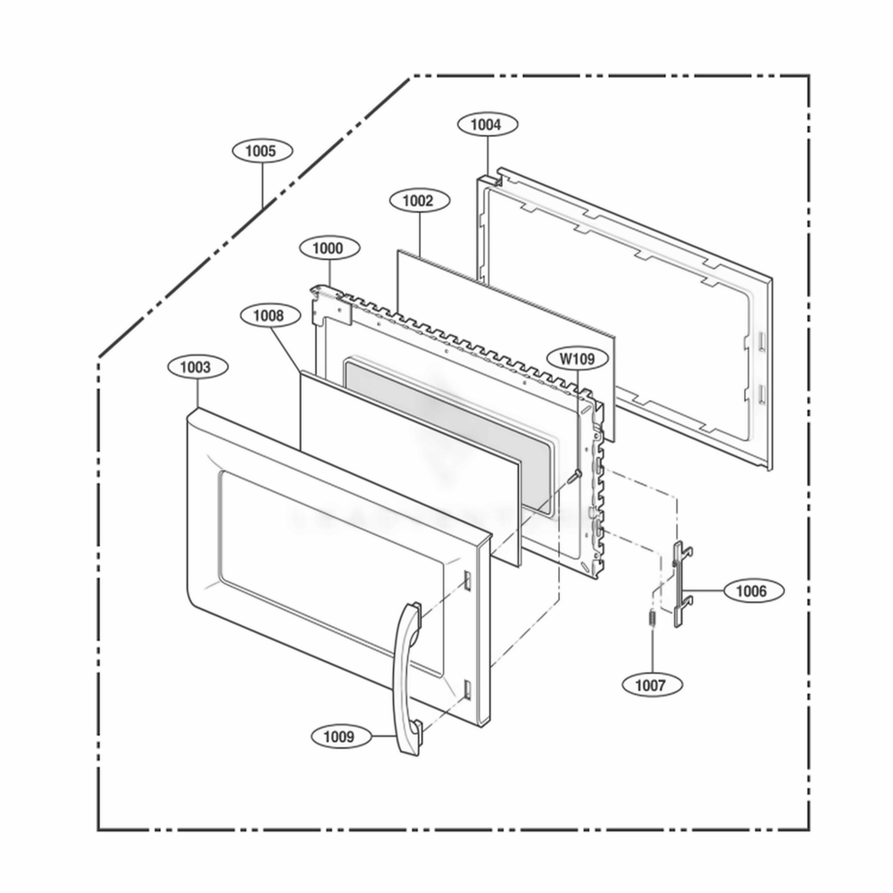 Door Parts Diagram and Parts List for MH6141XKQ AW2EWRP LG Wall Oven