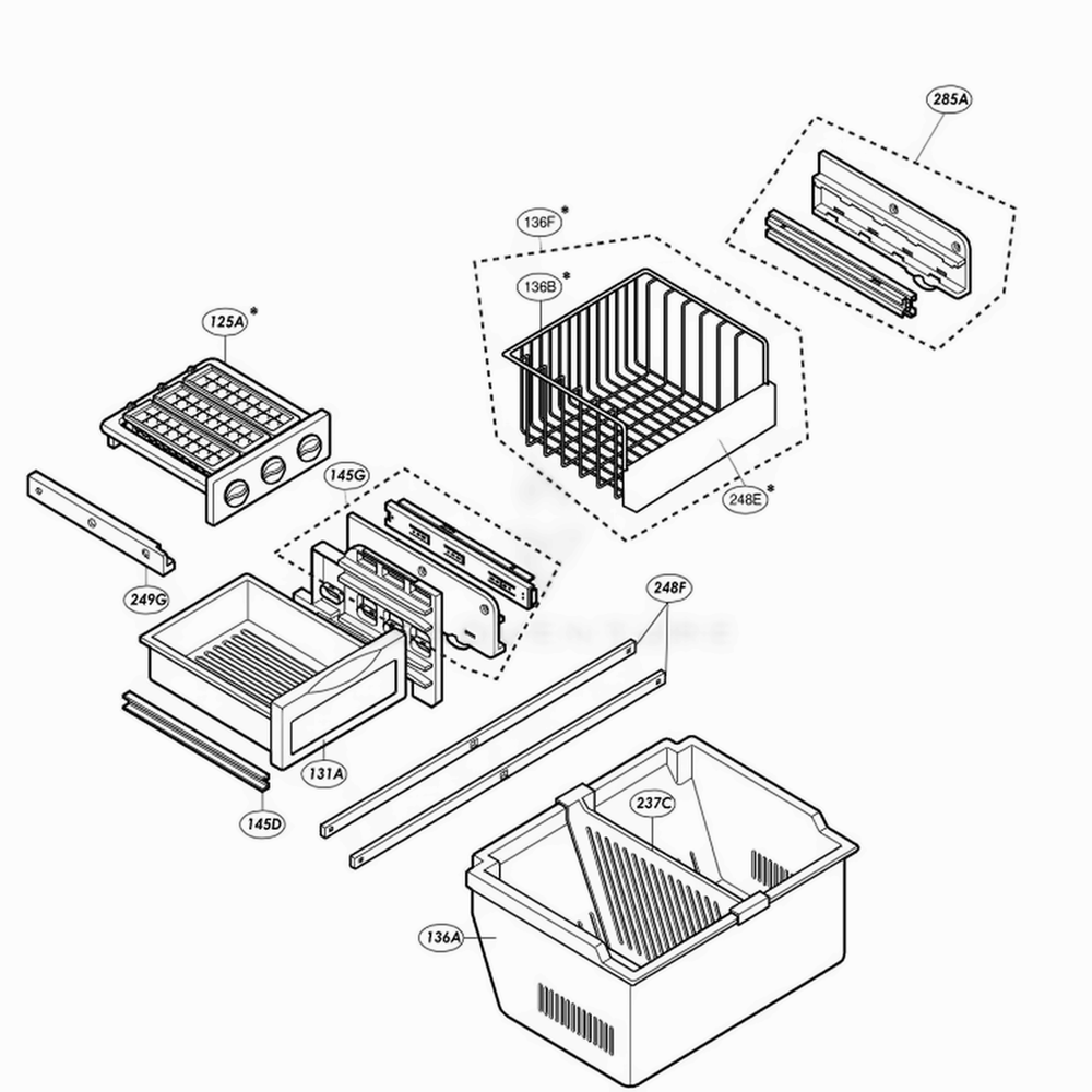 Freezer Parts Diagram and Parts List for LRDN20725SW ASWCLGX LG Refrigerator