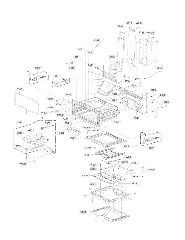 Upper Cavity Parts Diagram and Parts List for LDG3035SW  LG Range