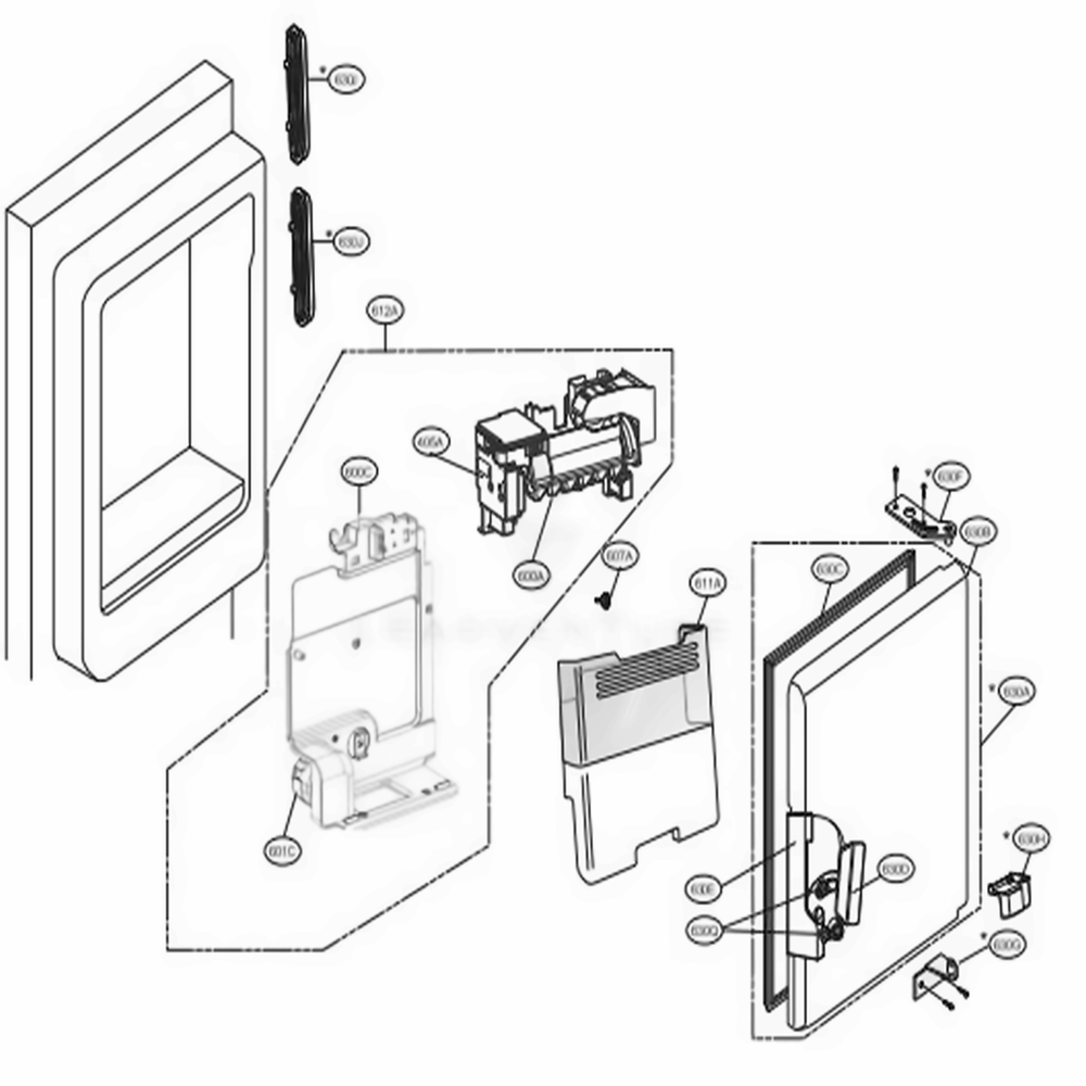 Ice Maker And Ice Bin Parts Diagram and Parts List for LFXS28968D ASBCNA4 LG Refrigerator