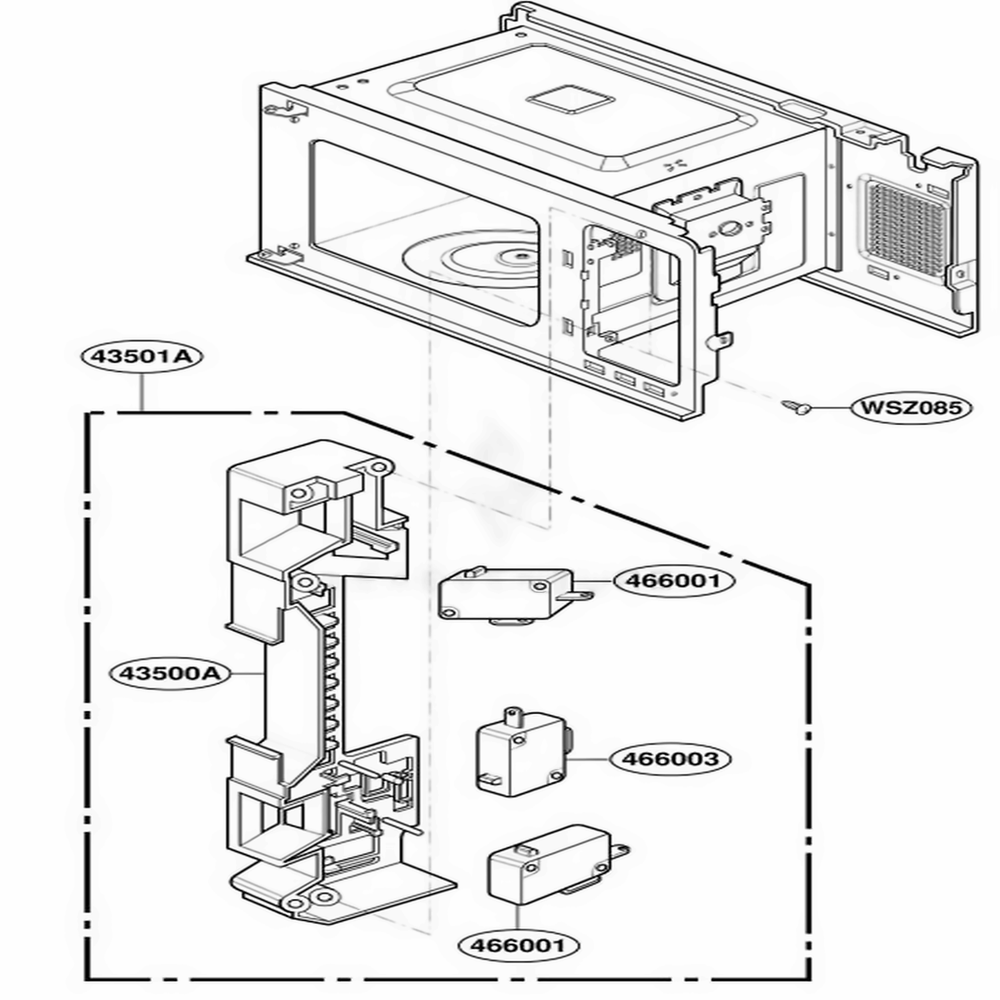 Latch Board Parts Diagram and Parts List for MK1195XGQ MWEWRP LG Microwave