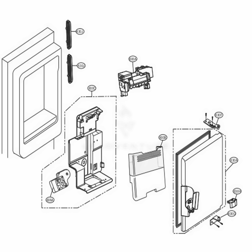 Ice Maker And Ice Bin Parts Diagram and Parts List for LFXS24623D ASBCNA2 LG Refrigerator