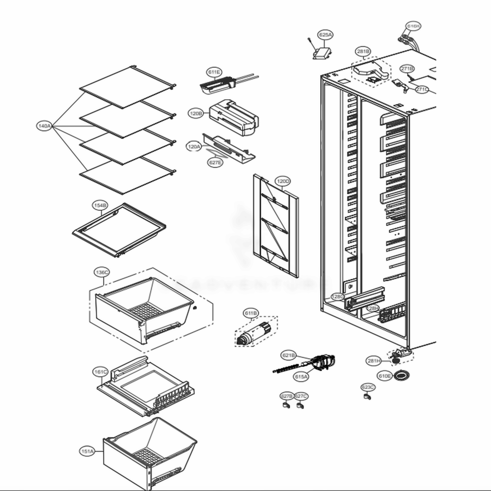 Refrigerator Compartment Diagram and Parts List for 51863 ASTCSE4 LG Refrigerator