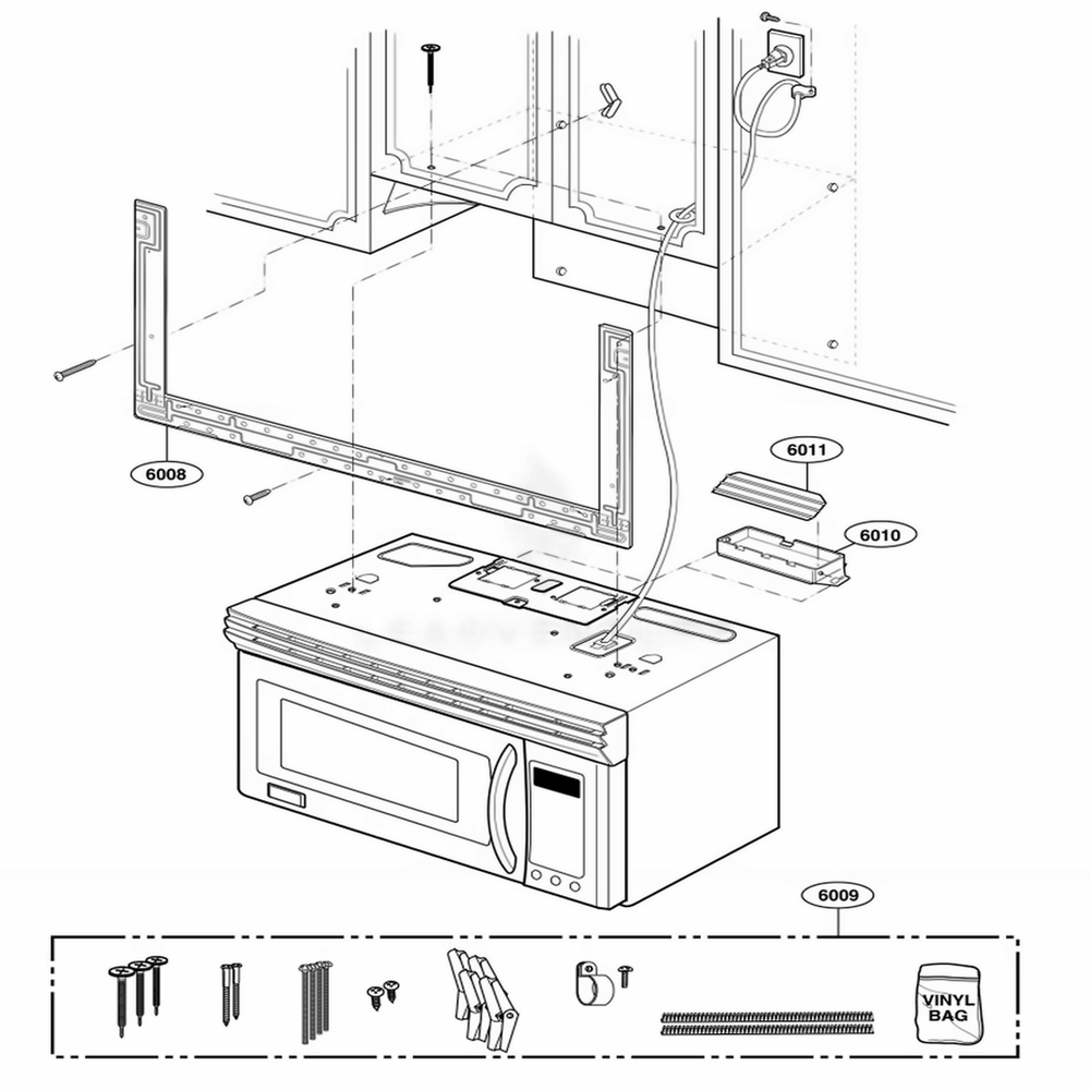 Installation Parts Diagram and Parts List for 80829 ABKESEA LG Microwave