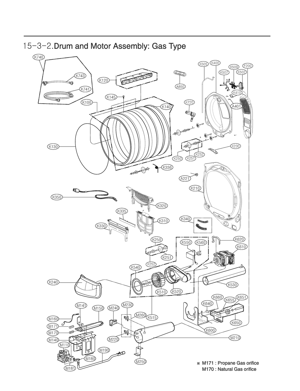 Drum And Motor Assembly Diagram and Parts List for DLGX7481LE APBEEUS LG Dryer