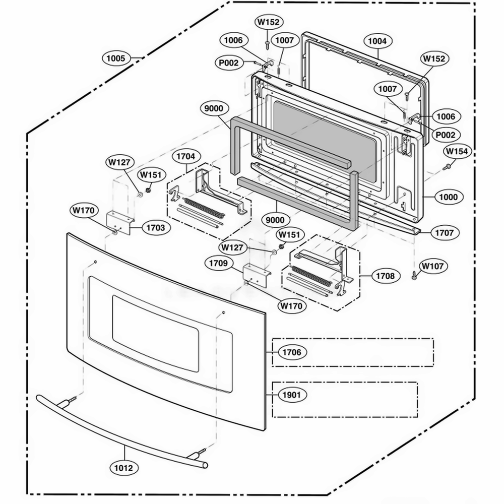 Door Parts Diagram and Parts List for JMC8127DDB ABKEJEN LG Range
