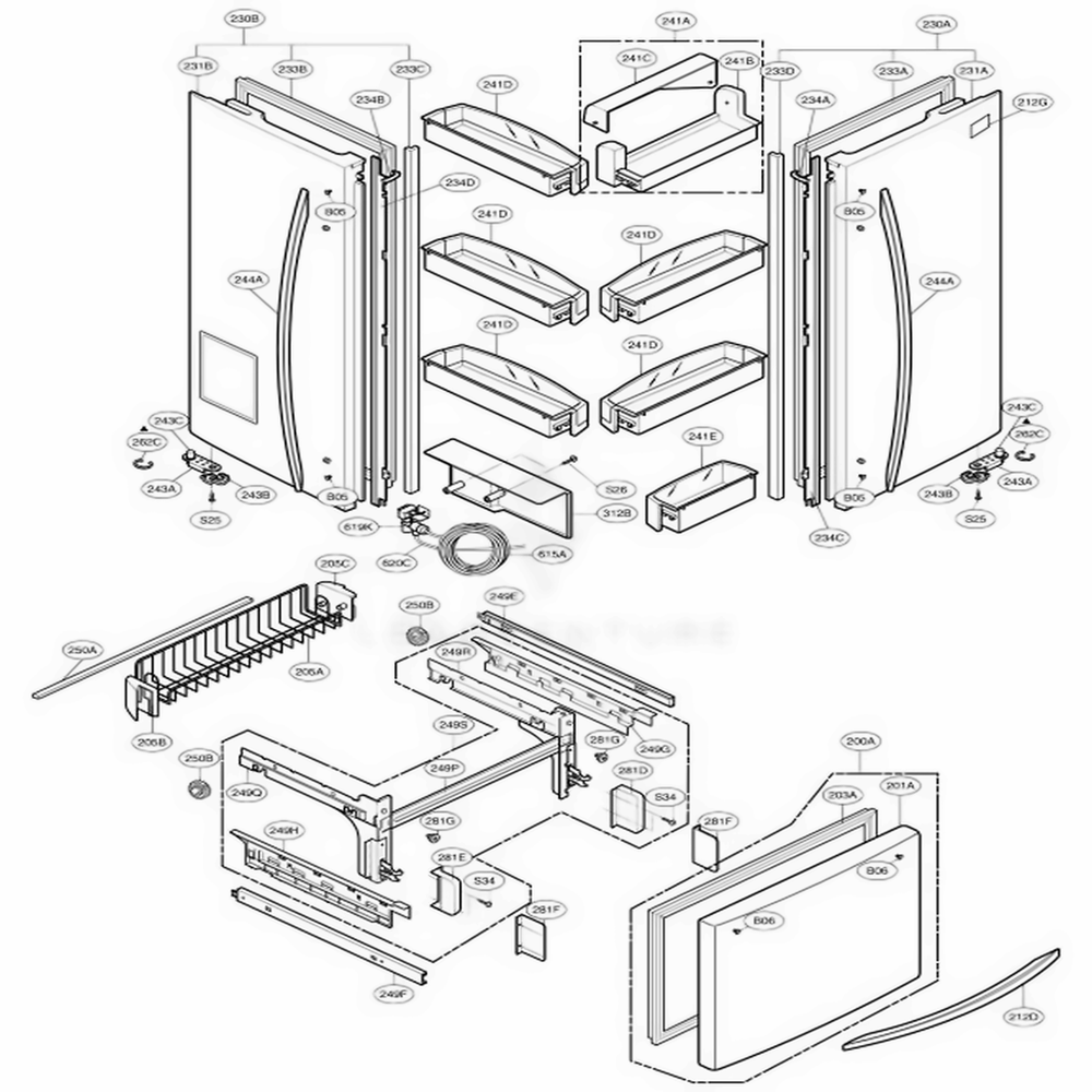 Door Parts Diagram and Parts List for 78553 AST5SEF LG Refrigerator