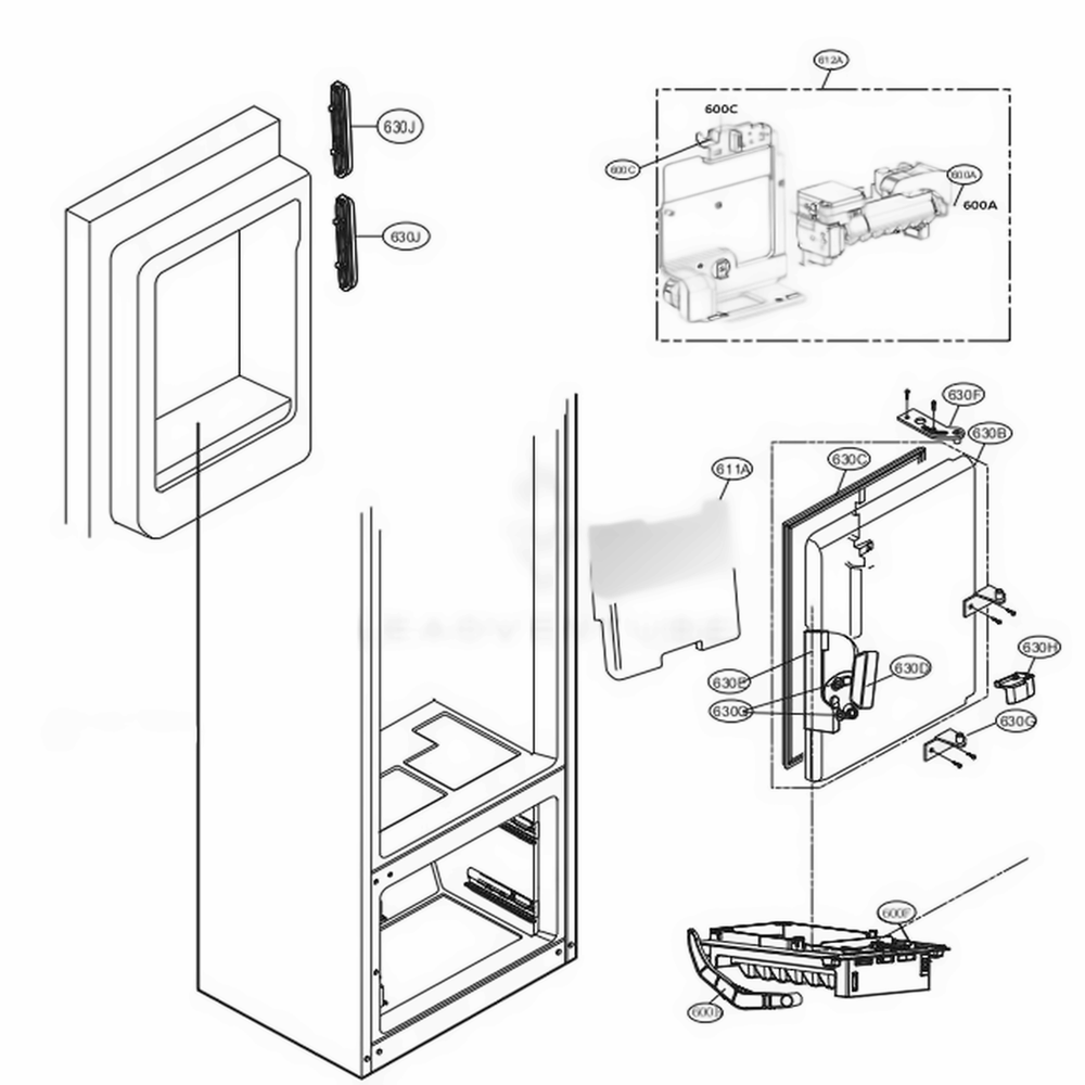 Ice Maker And Ice Bin Parts Diagram and Parts List for LFXC22526S ASTCNA0 LG Refrigerator