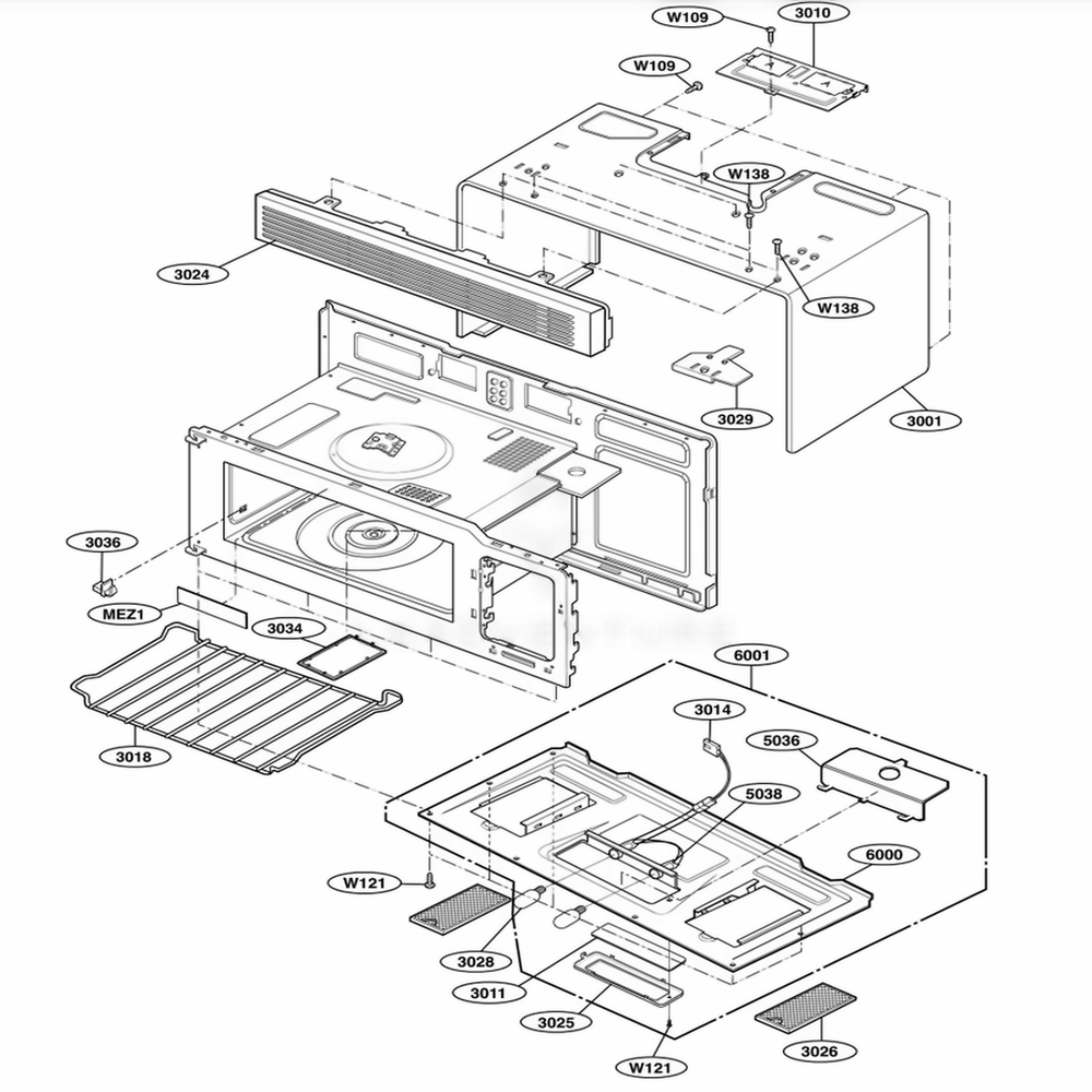 Oven Cavity Parts Diagram and Parts List for MH6150XMS AS3EWRP LG Range
