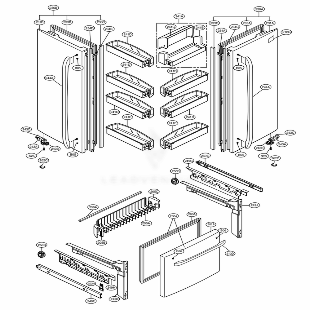 Door Parts Diagram and Parts List for 71609 AWBCSE0 LG Refrigerator