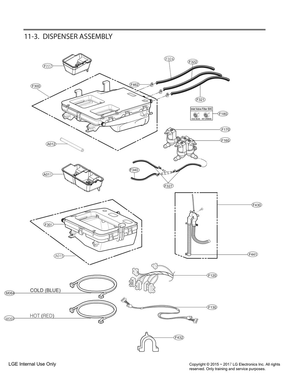 Dispenser Assembly Diagram and Parts List for FH3F7ADYK3 ABWEEUS LG Washer