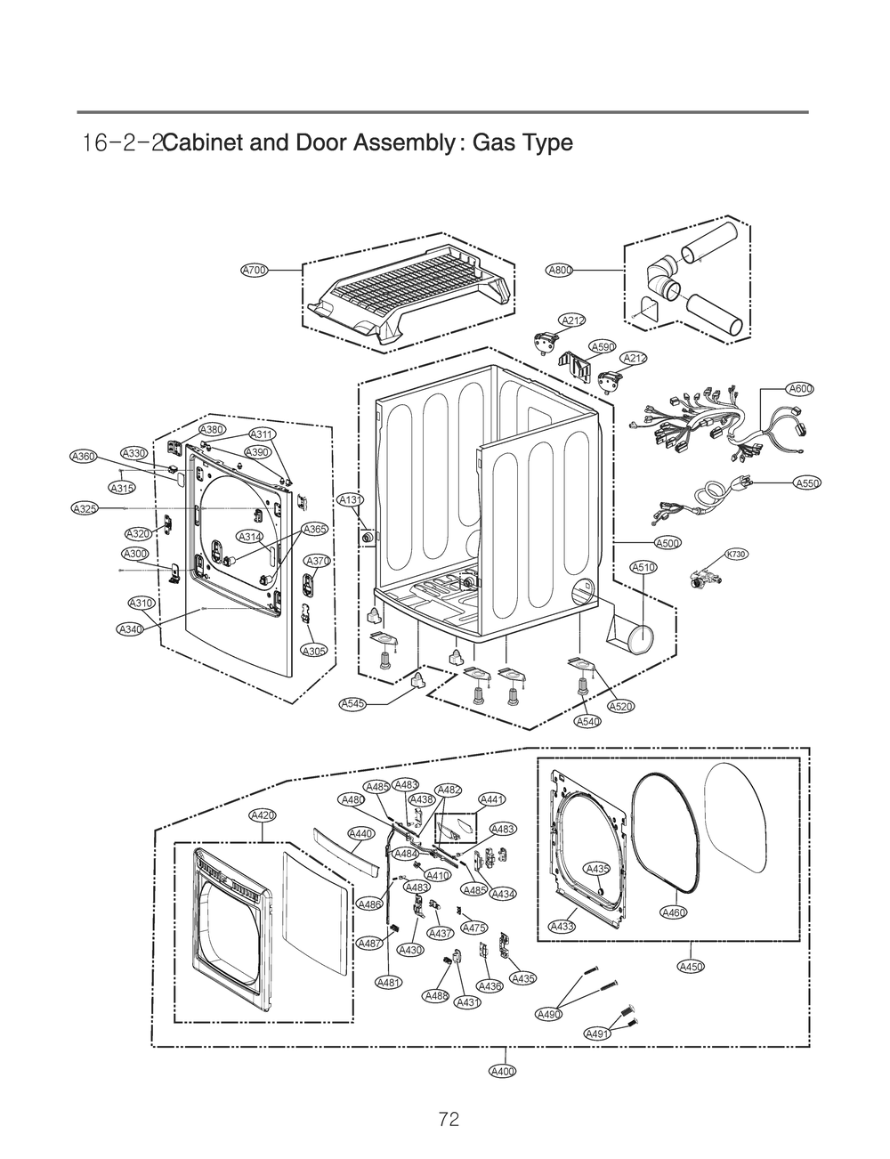 Cabinet And Door Assembly Diagram and Parts List for RN13A9HS8N ABSEEUS LG Dryer