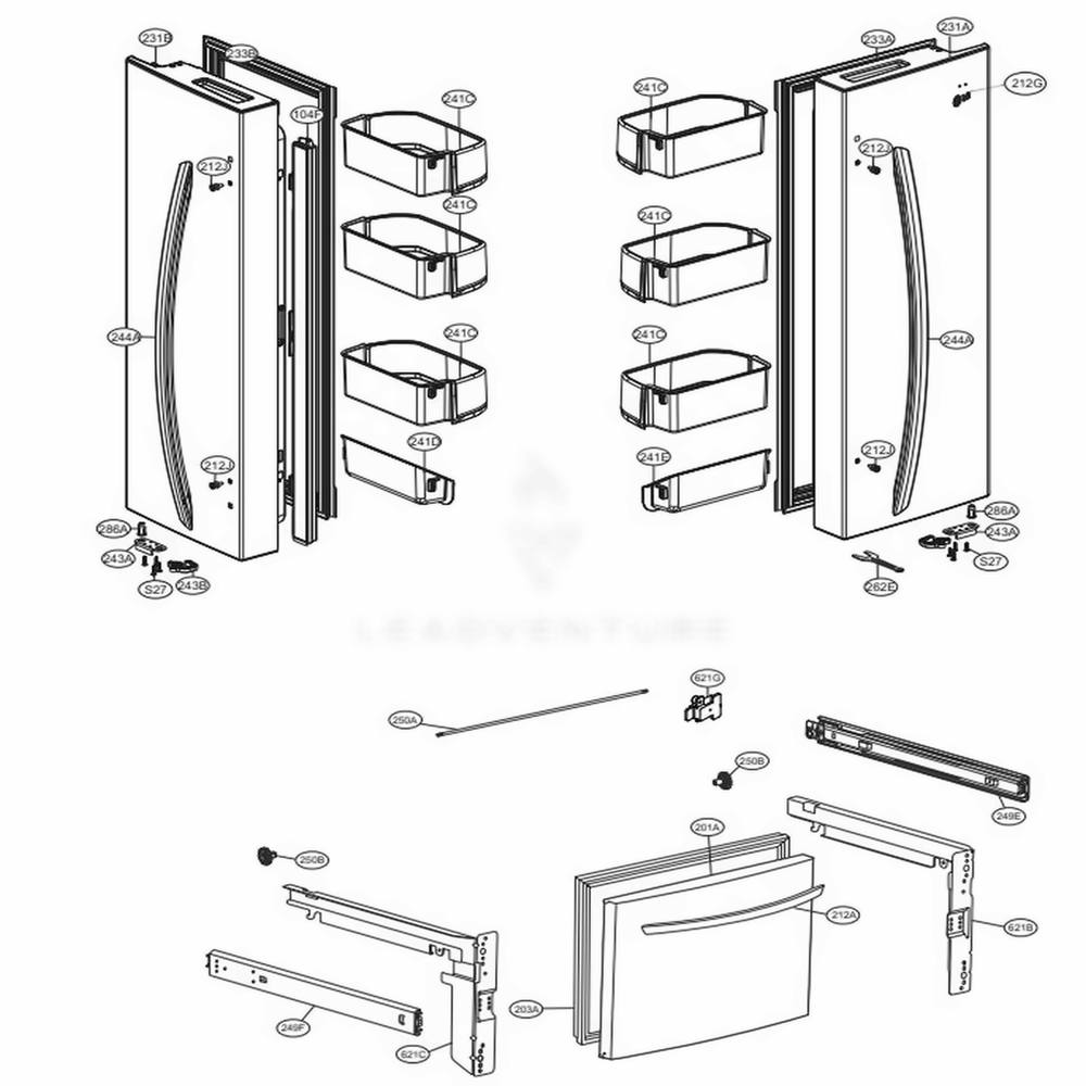 Door Parts Diagram and Parts List for LFNS22520D ASBCNA4 LG Refrigerator