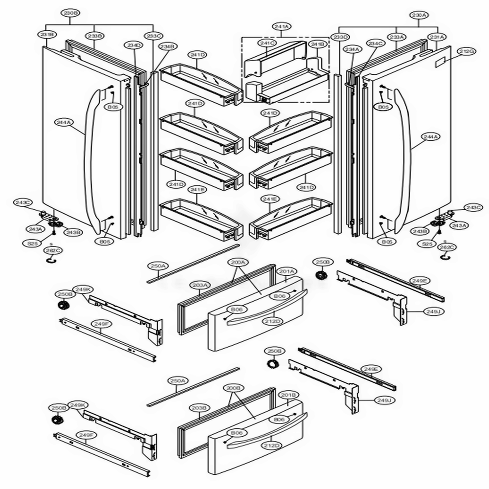 Door Parts Diagram and Parts List for LMC25785SB AWBCNA0 LG Refrigerator