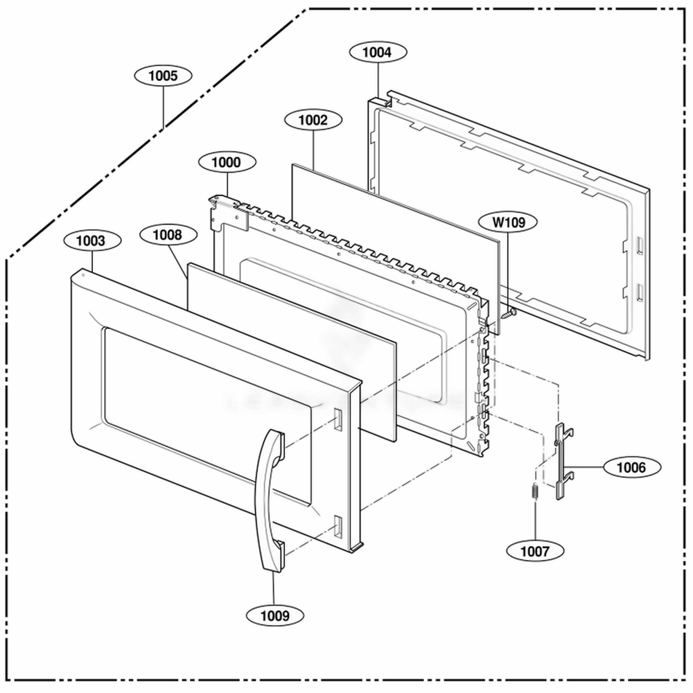 Door Parts Diagram and Parts List for 80019 CBKESEA LG Wall Oven