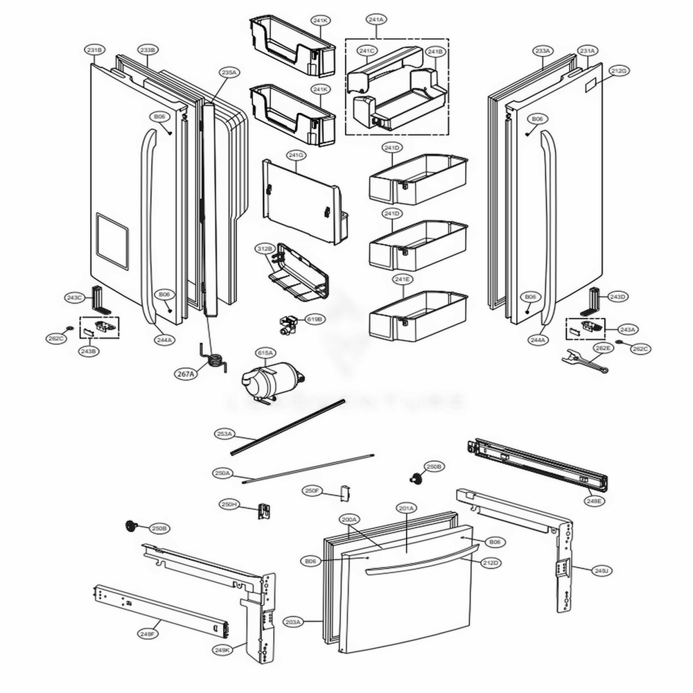 Door Parts Diagram and Parts List for 73053 ASTCSE0 LG Refrigerator
