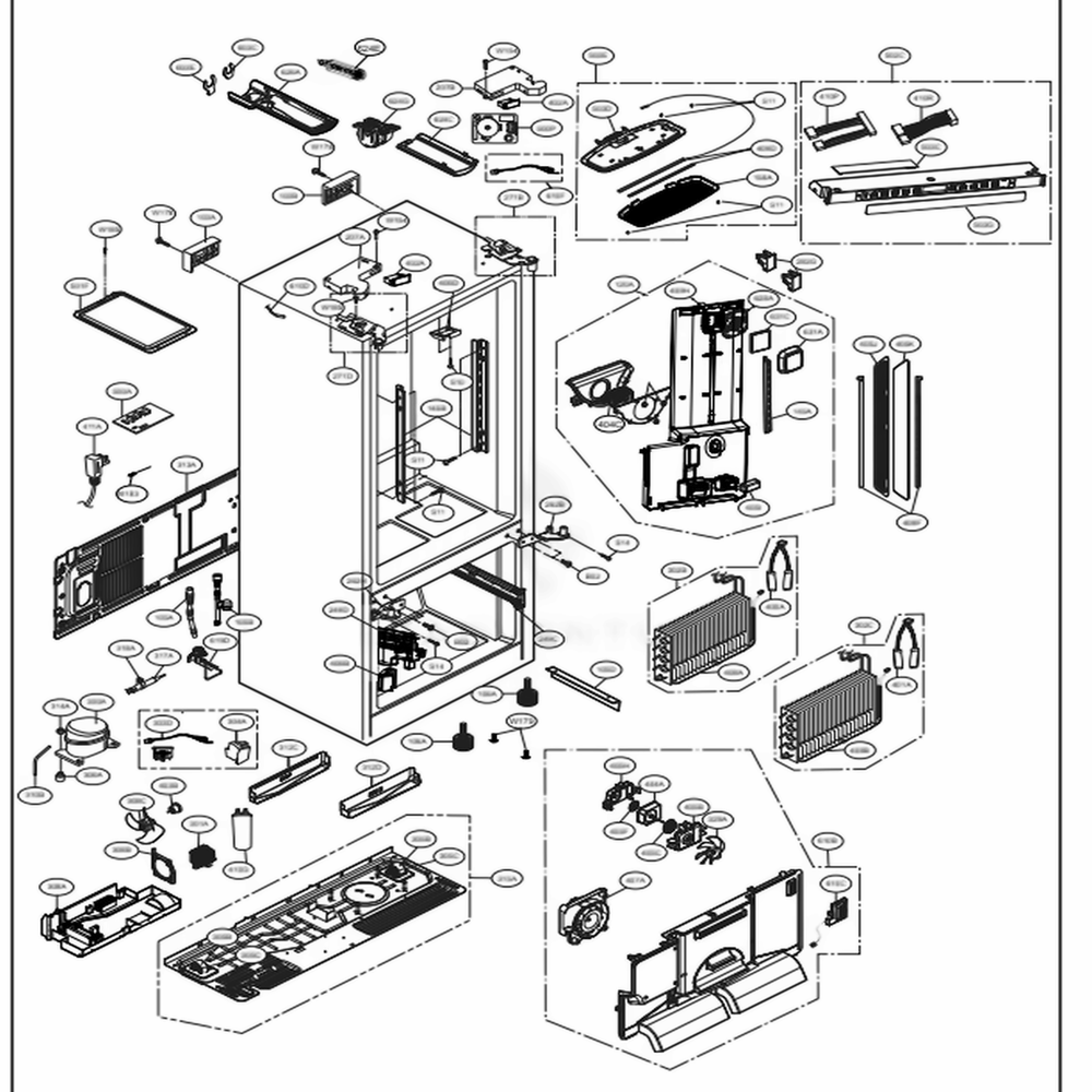 Case Parts Diagram and Parts List for 74025 ANSCSE2 LG Refrigerator