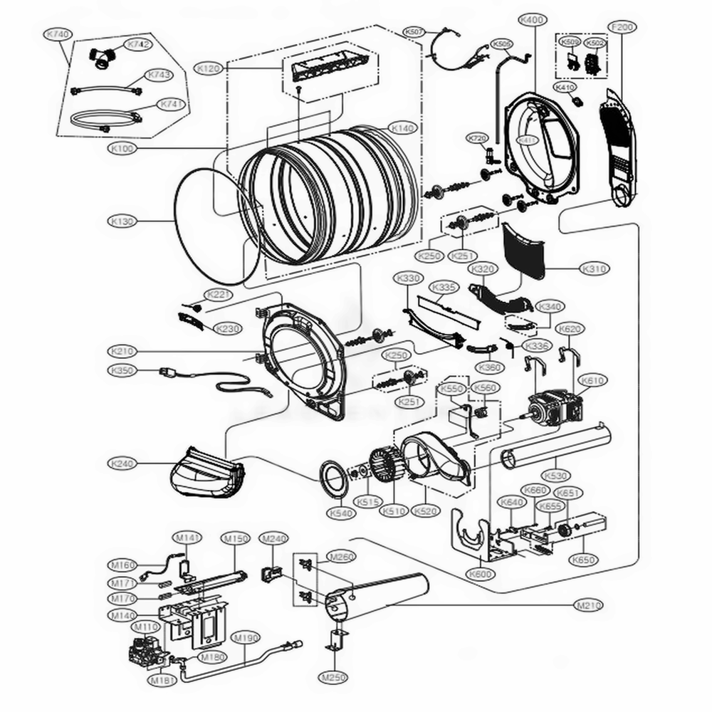 Drum And Motor Assembly Gas Type Diagram and Parts List for DLGX4371W ABWEEUS LG Dryer