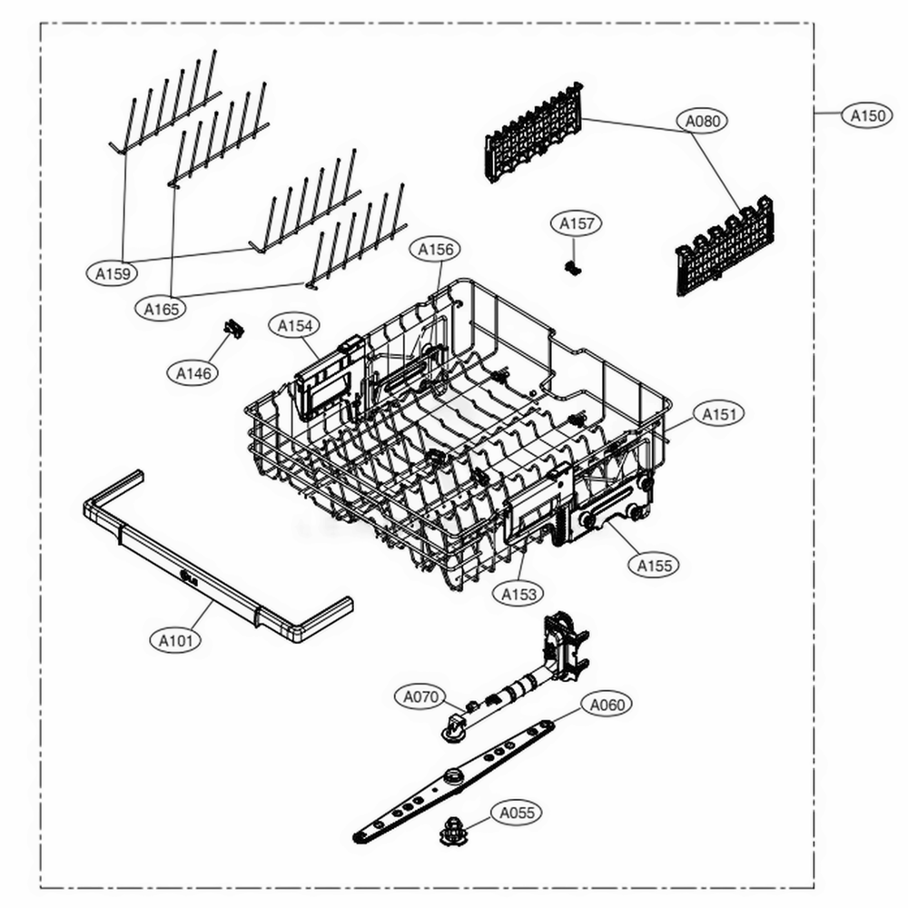 Upper Rack Assembly Diagram and Parts List for LDP5676BD ABDEEUS LG Dishwasher