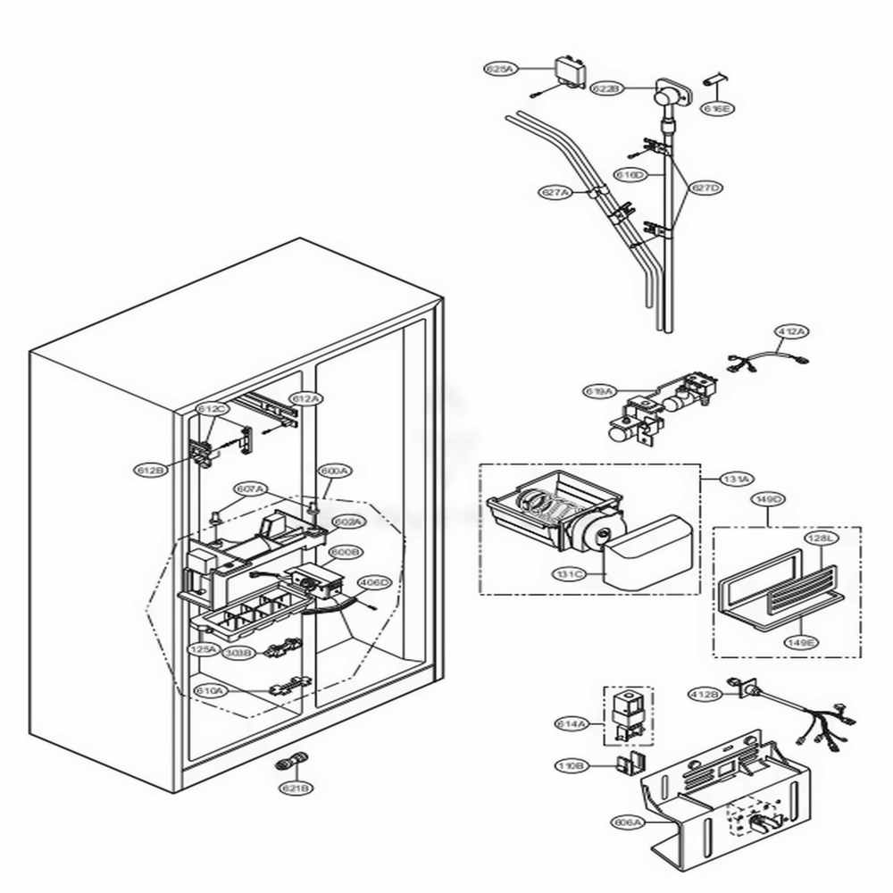 Ice And Water Parts Diagram and Parts List for LSC27910SW ASW2LGA LG Refrigerator