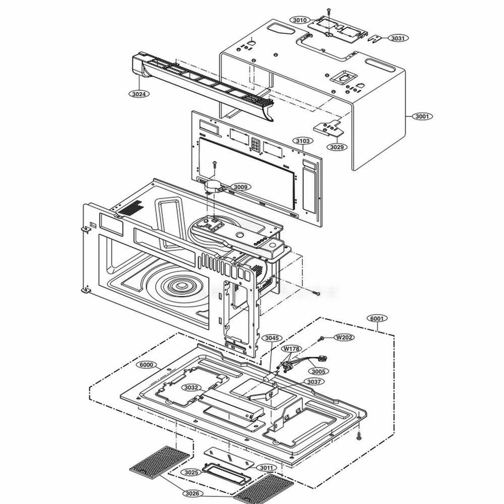 Oven Cavity Parts Diagram and Parts List for LMVH1711ST CSBELGA LG Microwave