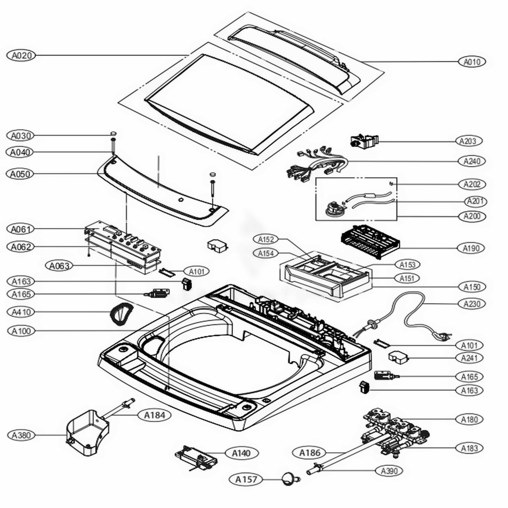Top Cover Assembly Diagram and Parts List for 31463 ASTEPEU LG Washer