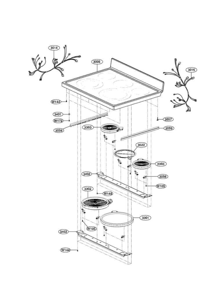 Cooktop Parts Diagram and Parts List for LDE3017SB 00 LG Range