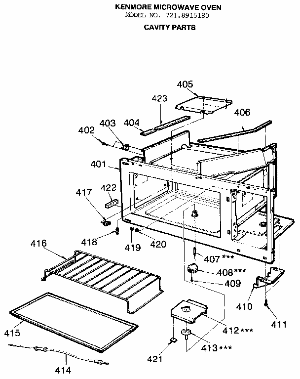 Cavity Diagram and Parts List for 7218915180  Kenmore Microwave