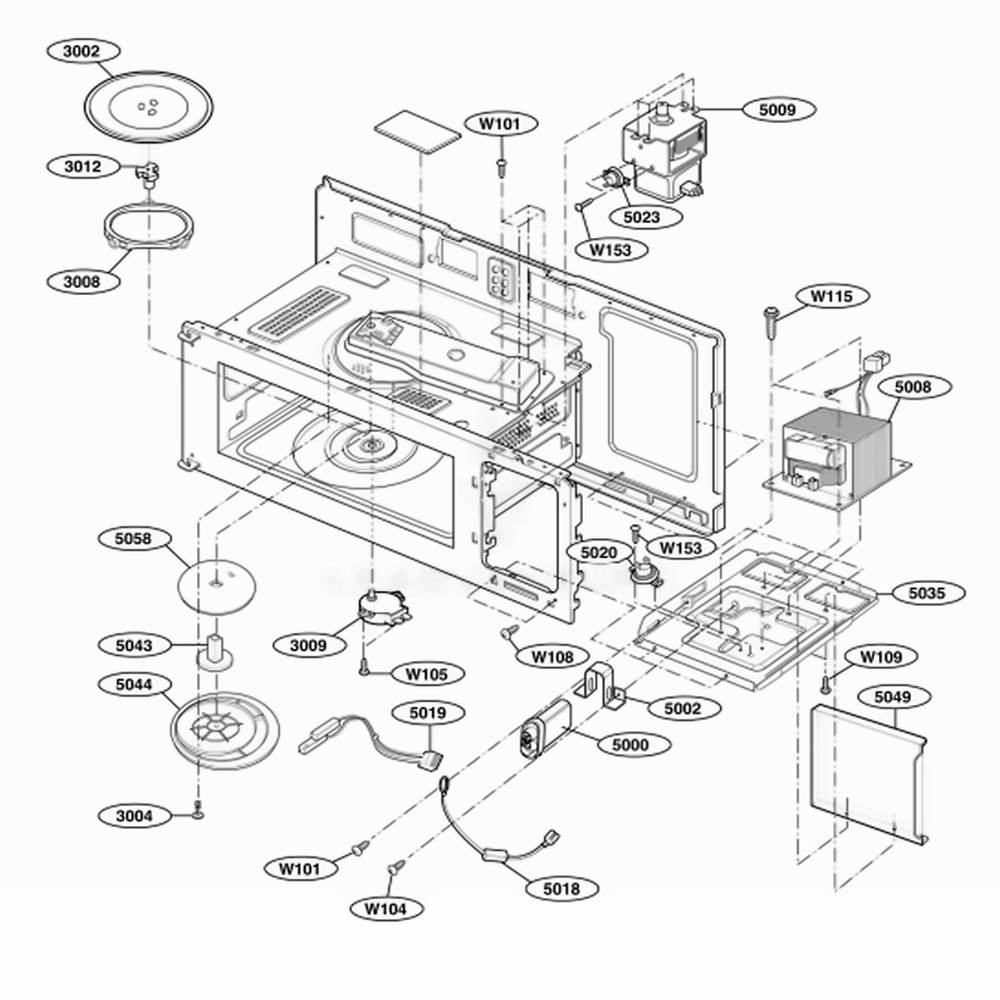 Interior Parts 1 Diagram and Parts List for 62772 AWHESEA LG Range