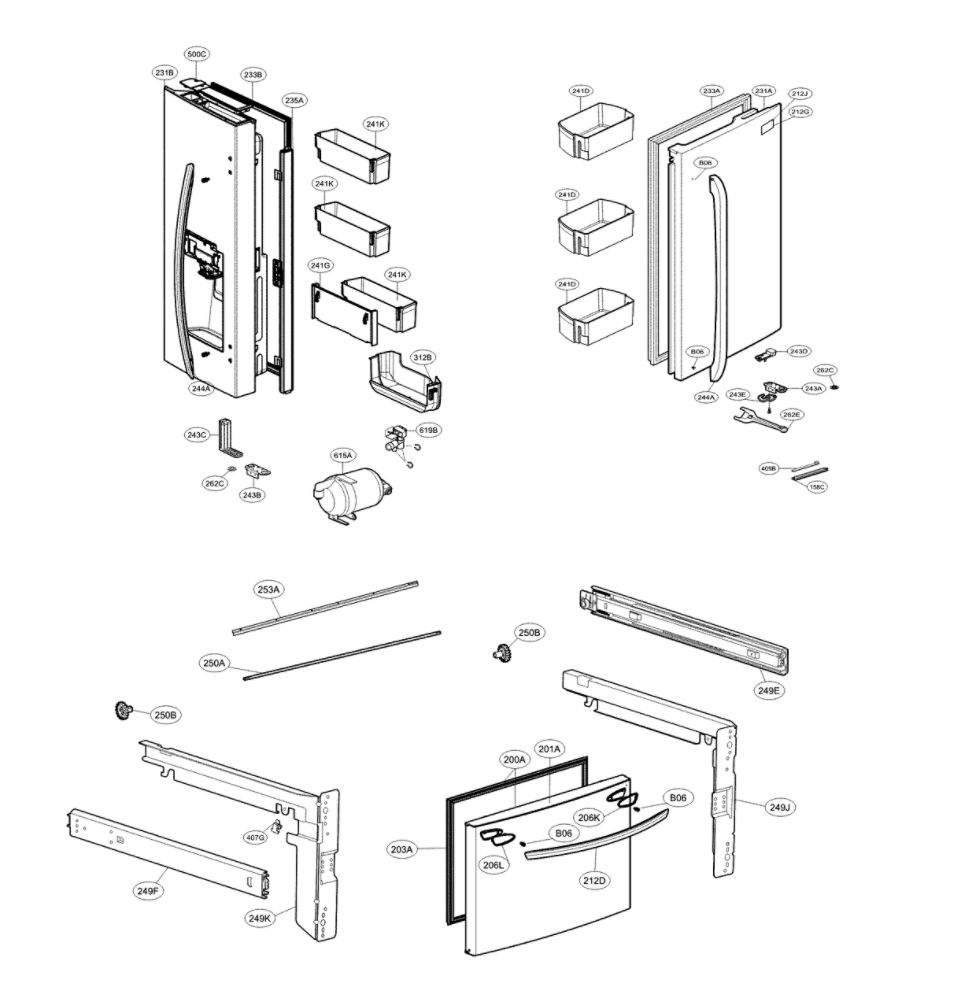 Door Parts Diagram and Parts List for LFXS26973S 01 LG Refrigerator