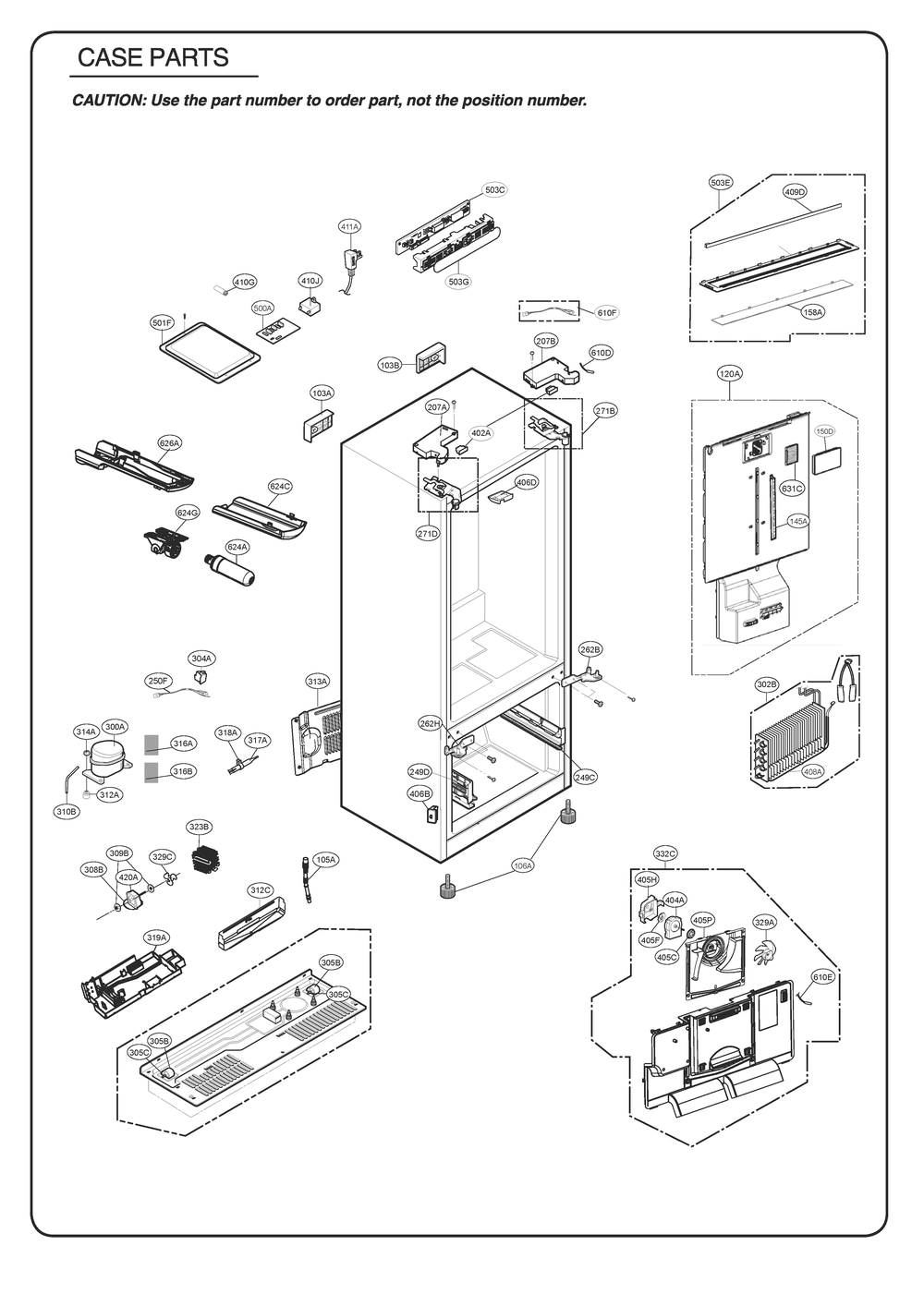 Case Parts Diagram and Parts List for GR-B288NQUM ASWCSE0 LG Refrigerator