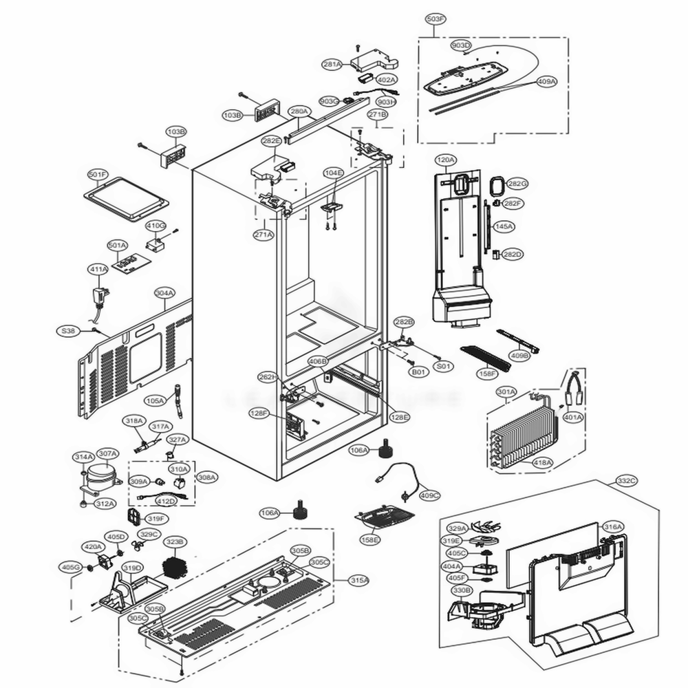 Case Parts Diagram and Parts List for LFC24770ST ASTCNA2 LG Refrigerator