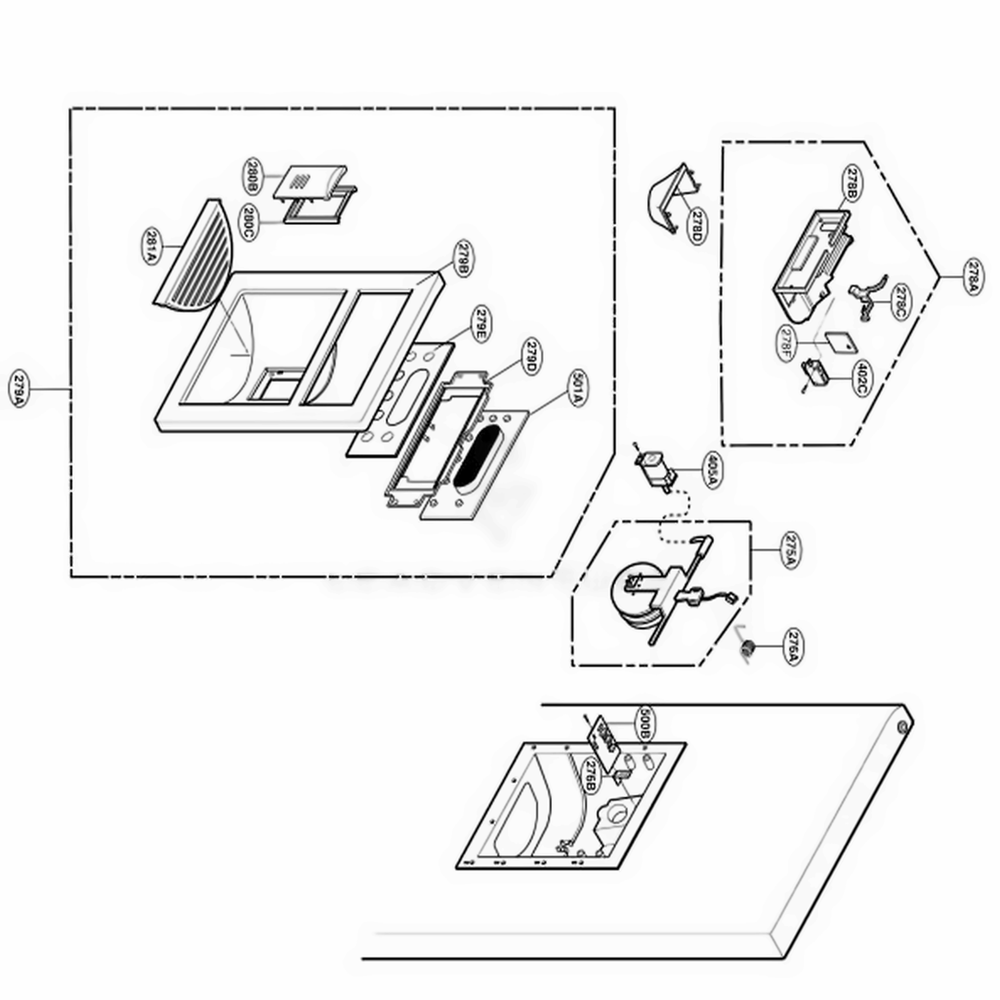 Dispenser Parts Diagram and Parts List for 79763 ASTCSEF LG Refrigerator