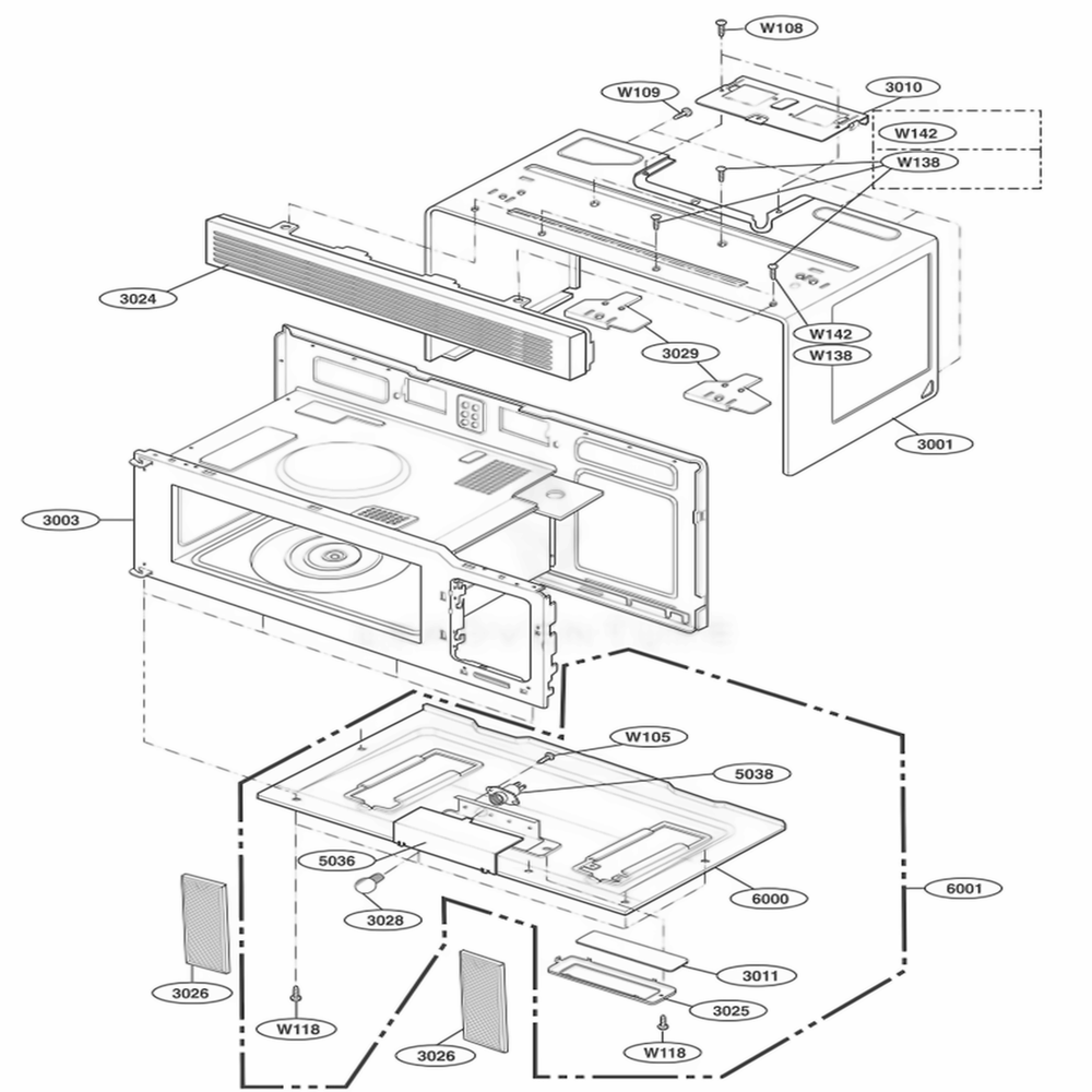 Oven Cavity Parts Diagram and Parts List for 80022 CW1ESEA LG Range