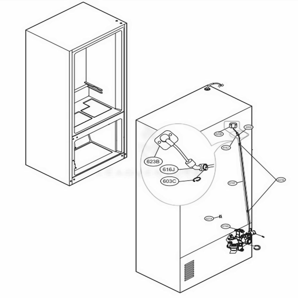 Valve And Water Tube Parts Diagram and Parts List for URNTS3106N AGRCNA1 LG Refrigerator